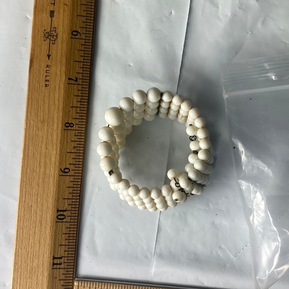 White Beaded‎ Coil Bracelet Stretchy Bohemian Unique